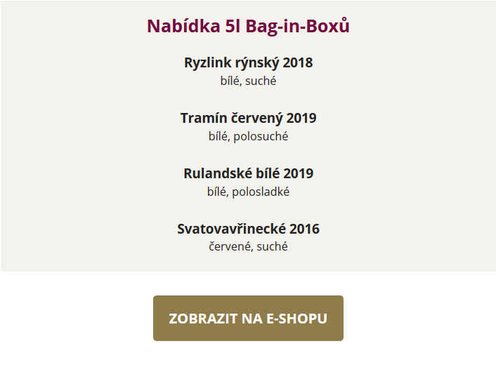 Nabídka Bag-in-Boxů